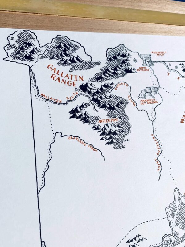 montana beyond hand drawn yellowstone national park map