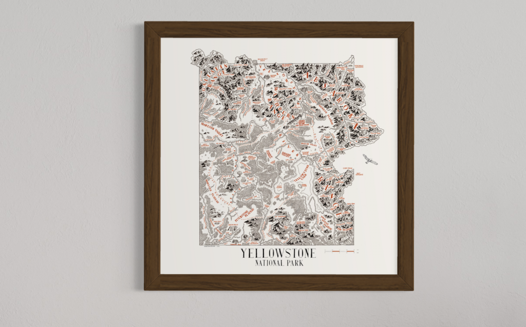 Yellowstone National Park Wall Art | Hand drawn park maps